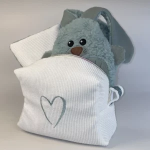 Geschenkset personalisiert zur Geburt mit Kuscheltier, Kirschkernkissen und praktischer Stofftasche