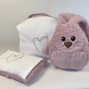 Geschenkset personalisiert zur Taufe mit Kuscheltier, Kirschkernkissen und praktischer Stofftasche